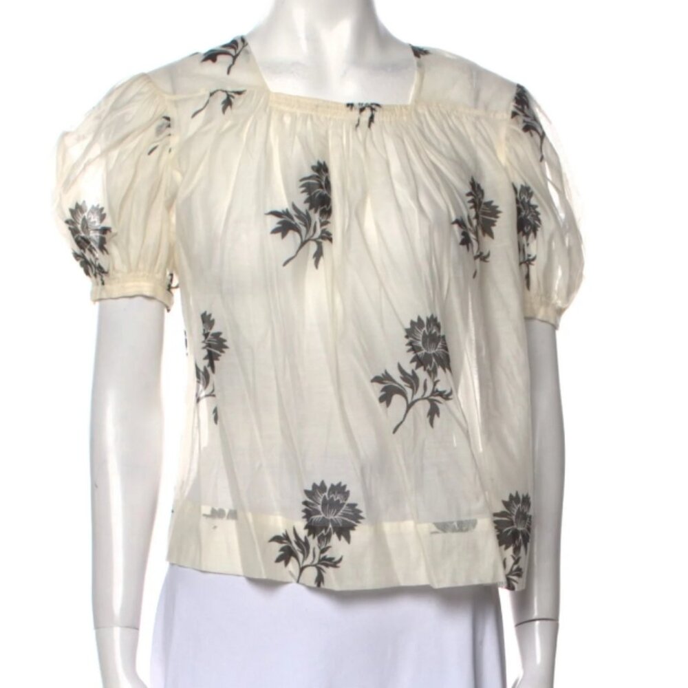 RARE Tory Burch Floral Print Square Neckline Organza Blouse XS $398